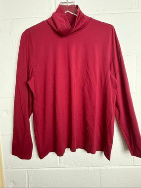 PureJill Relaxed Turtleneck Top Pima Cotton Burgundy Red Long Sleeve Women’s Lar